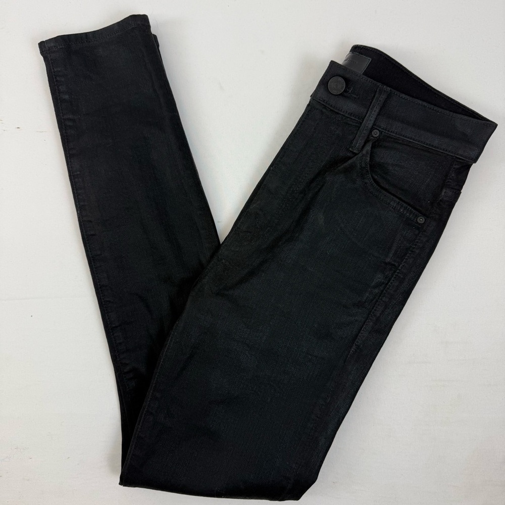 Mother Denim The Swooner Ankle Jeans Size 26 Wet Print Black Coated Skinny‎